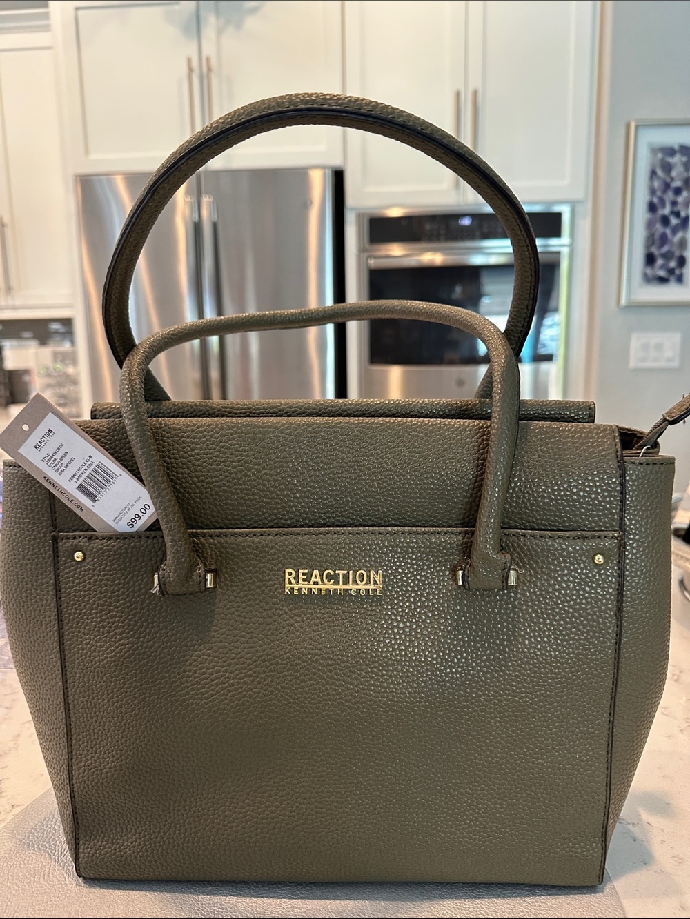 Kenneth Cole Reaction Olive Green Pebbled Satchel with Gold Hardware